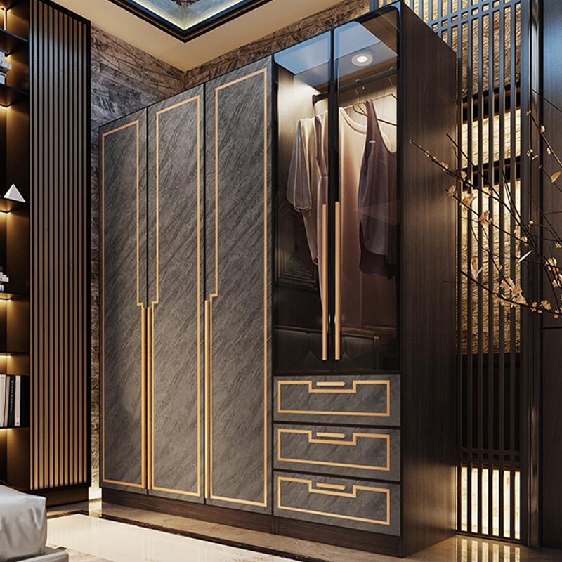 Mirrored Finish Cabinet with Grey Glass Doors Contemporary Interior Storage Cabinet