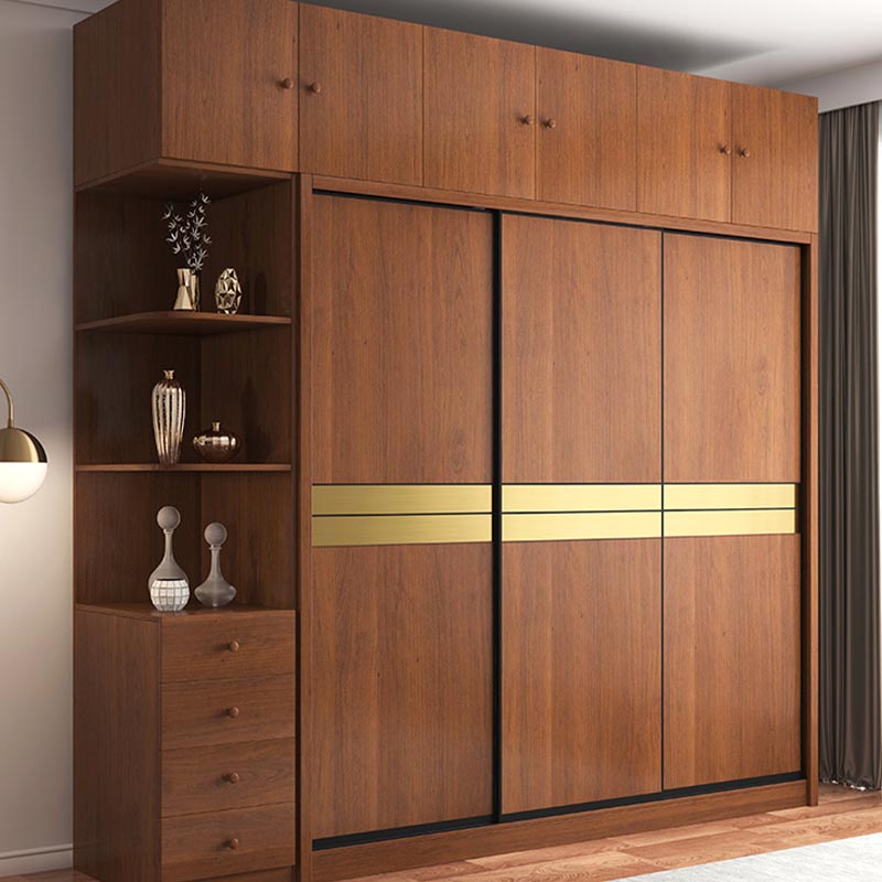 Brown Manufactured Wood Wardrobe Traditional Cabinet with Sliding Doors