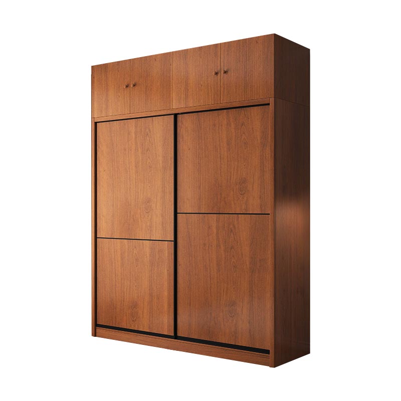 Brown Manufactured Wood Wardrobe Traditional Cabinet with Sliding Doors