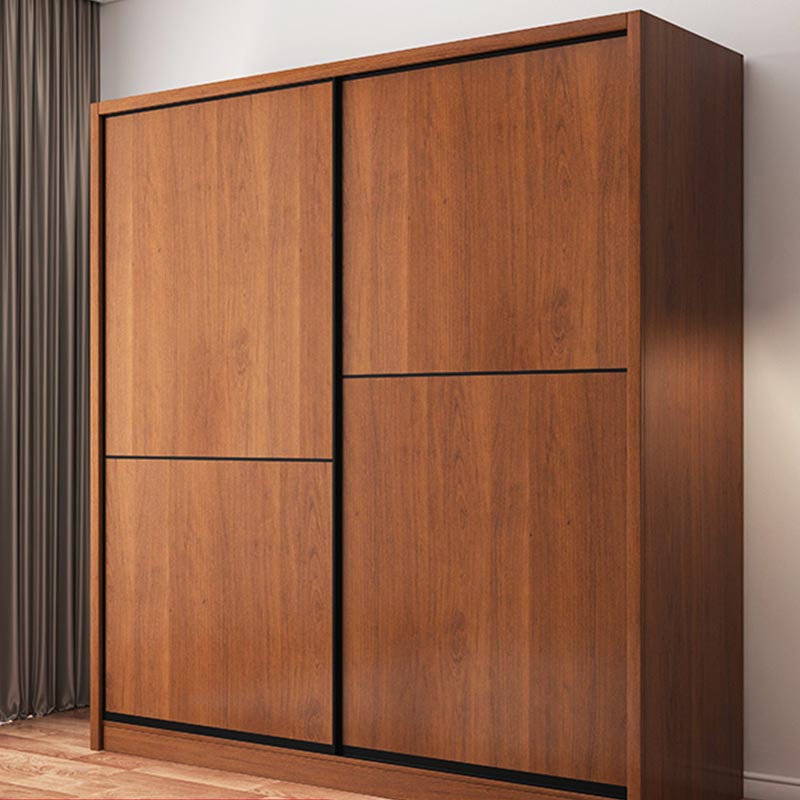 Brown Manufactured Wood Wardrobe Traditional Cabinet with Sliding Doors