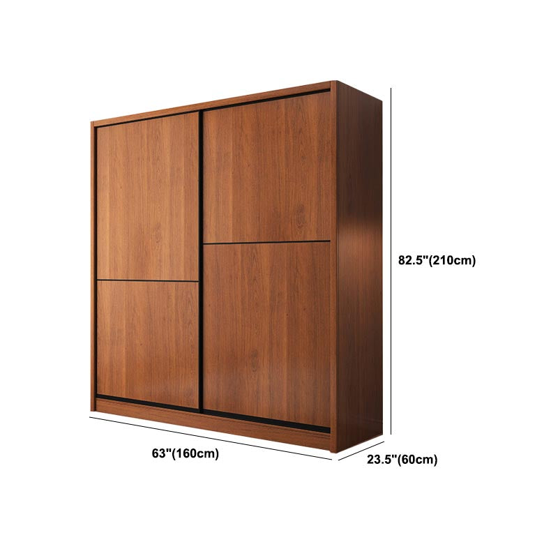 Brown Manufactured Wood Wardrobe Traditional Cabinet with Sliding Doors