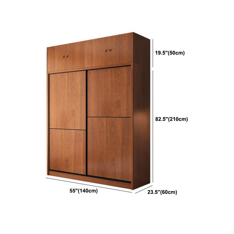 Brown Manufactured Wood Wardrobe Traditional Cabinet with Sliding Doors