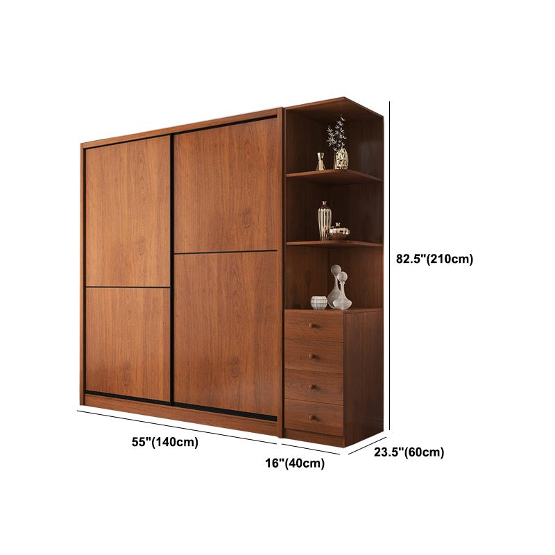 Brown Manufactured Wood Wardrobe Traditional Cabinet with Sliding Doors