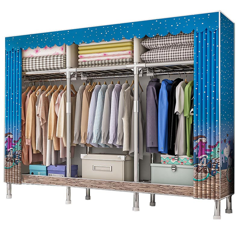 Contemporary Wardrobe Armoire with Shelves Steel Wardrobe Closet for Home