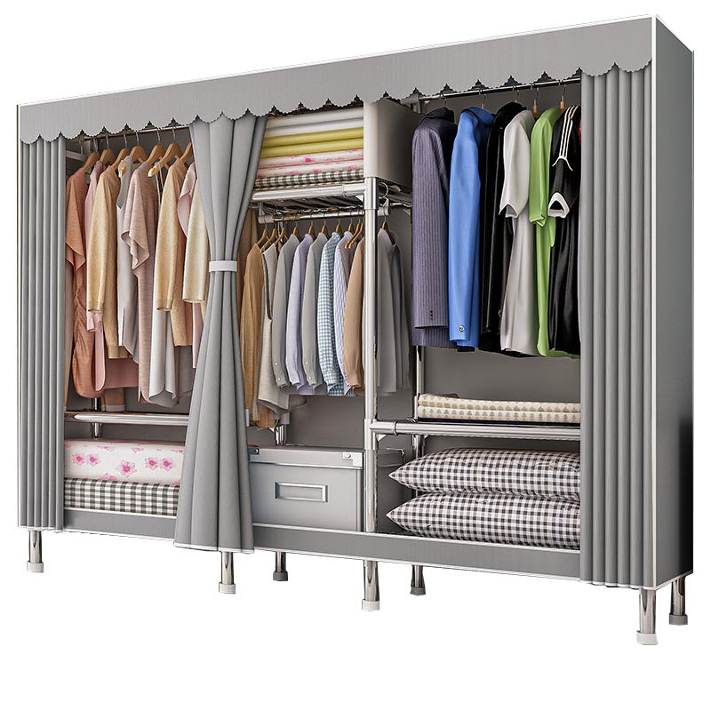Contemporary Wardrobe Armoire with Shelves Steel Wardrobe Closet for Home