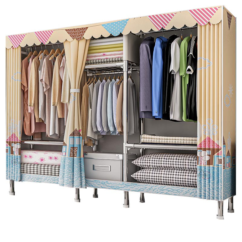 Contemporary Wardrobe Armoire with Shelves Steel Wardrobe Closet for Home