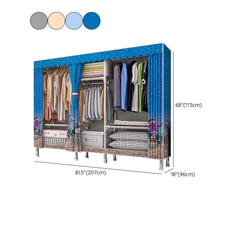 Contemporary Wardrobe Armoire with Shelves Steel Wardrobe Closet for Home