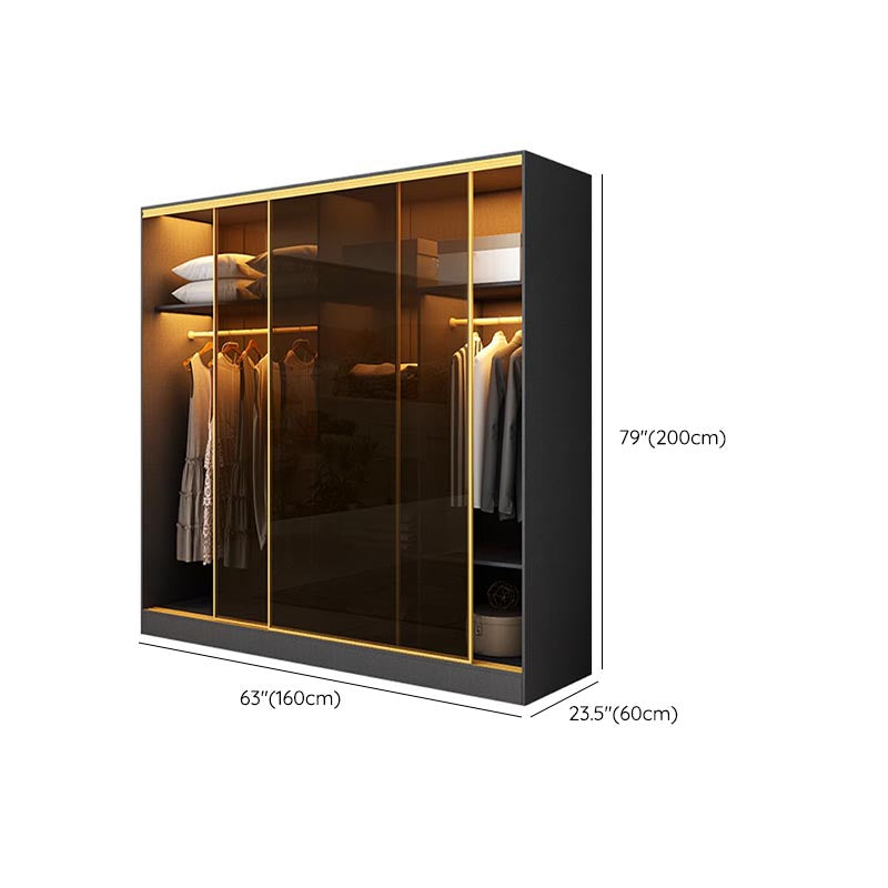 Contemporary Style 5 Tier Wardrobe Glass Cloth Rod Included Wardrobe Closet