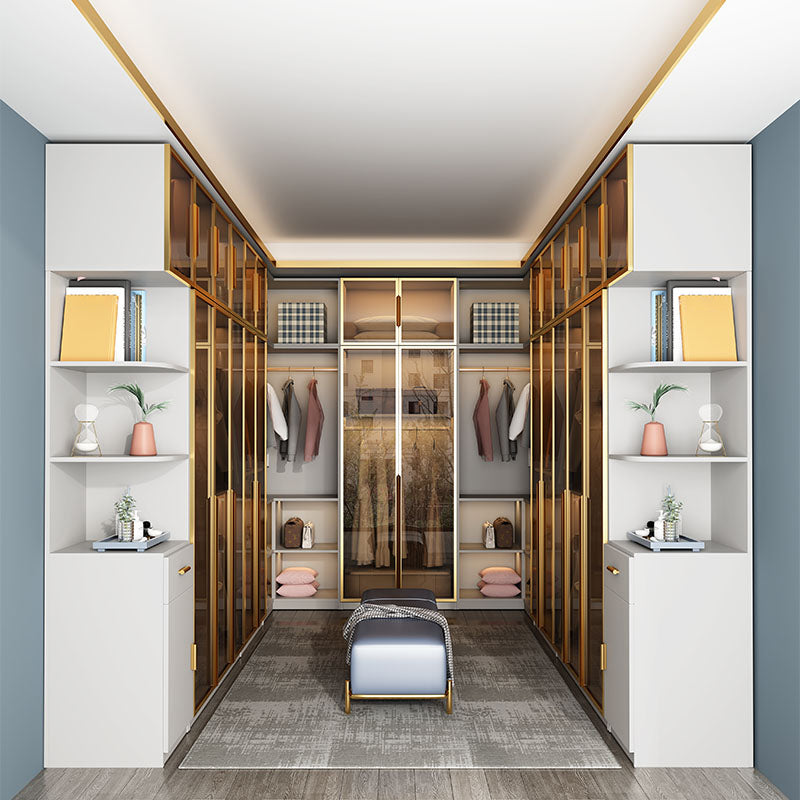 Modern Style Glass Wardrobe Bedroom Wardrobe Closet with Drawer