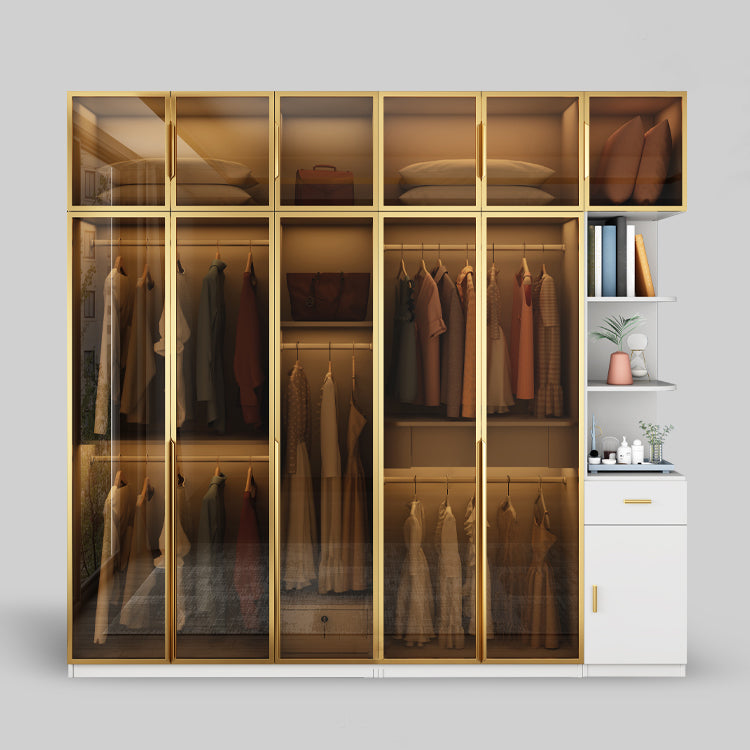 Modern Style Glass Wardrobe Bedroom Wardrobe Closet with Drawer