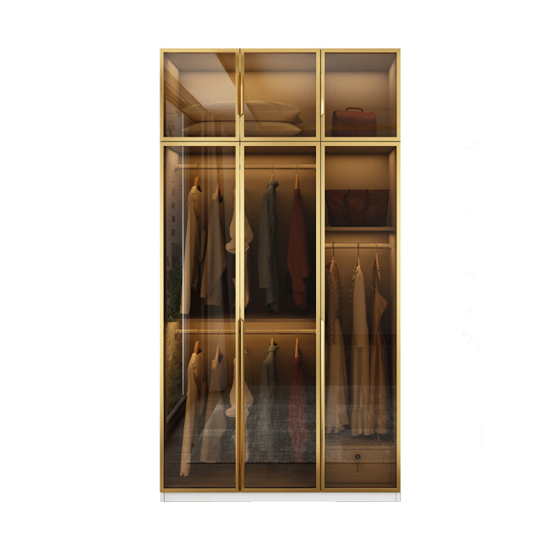 Modern Style Glass Wardrobe Bedroom Wardrobe Closet with Drawer