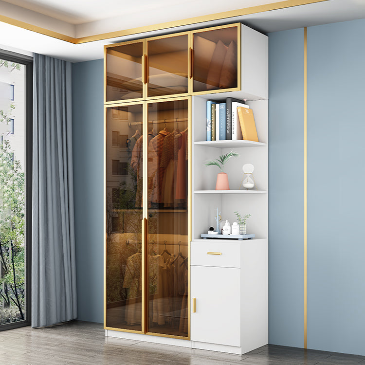 Modern Style Glass Wardrobe Bedroom Wardrobe Closet with Drawer