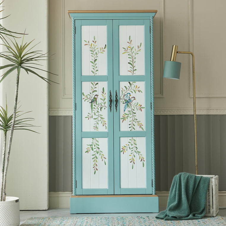 Birch Wood Storage Cabinet for Home Traditional Matte Finish Cabinet with Garment Rod