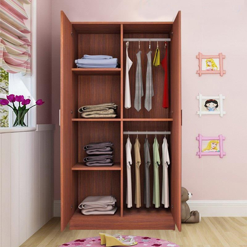 Bedroom Hinged Door Storage Cabinet Manufactured Wood Modern Cabinet with Garment Rod