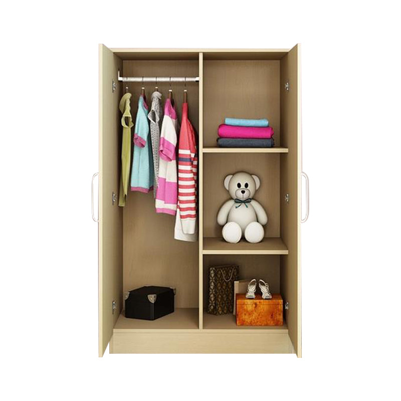 Bedroom Hinged Door Storage Cabinet Manufactured Wood Modern Cabinet with Garment Rod