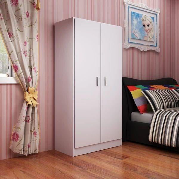 Bedroom Hinged Door Storage Cabinet Manufactured Wood Modern Cabinet with Garment Rod