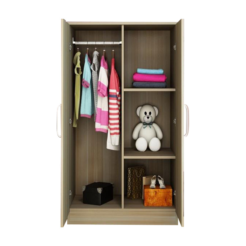 Bedroom Hinged Door Storage Cabinet Manufactured Wood Modern Cabinet with Garment Rod