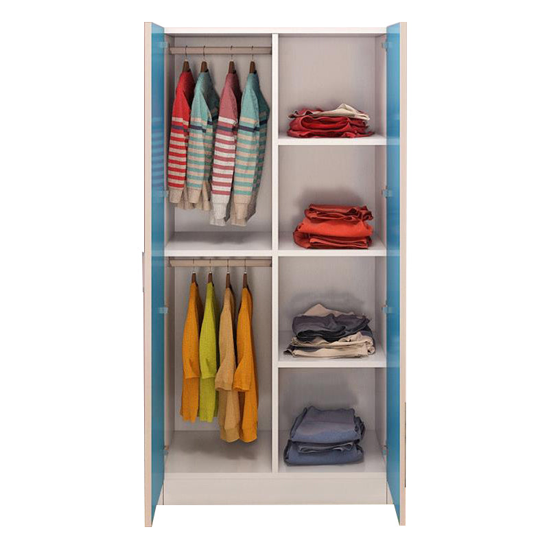 Bedroom Hinged Door Storage Cabinet Manufactured Wood Modern Cabinet with Garment Rod