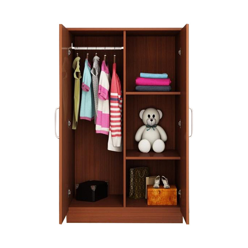 Bedroom Hinged Door Storage Cabinet Manufactured Wood Modern Cabinet with Garment Rod