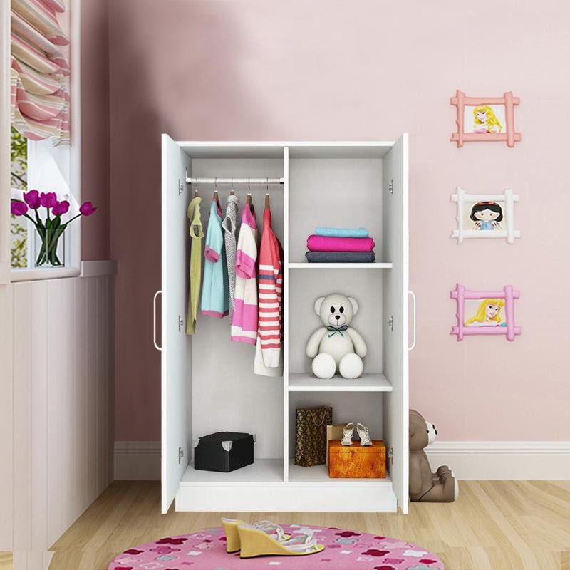 Bedroom Hinged Door Storage Cabinet Manufactured Wood Modern Cabinet with Garment Rod