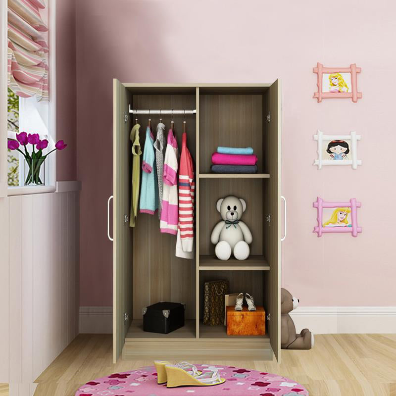 Bedroom Hinged Door Storage Cabinet Manufactured Wood Modern Cabinet with Garment Rod