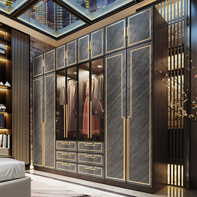 Grey Glass Door Armoire with Garment Rod Modern Storage Cabinet for Bedroom