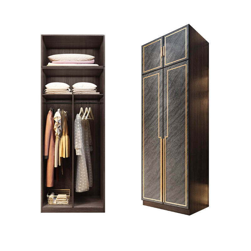 Grey Glass Door Armoire with Garment Rod Modern Storage Cabinet for Bedroom
