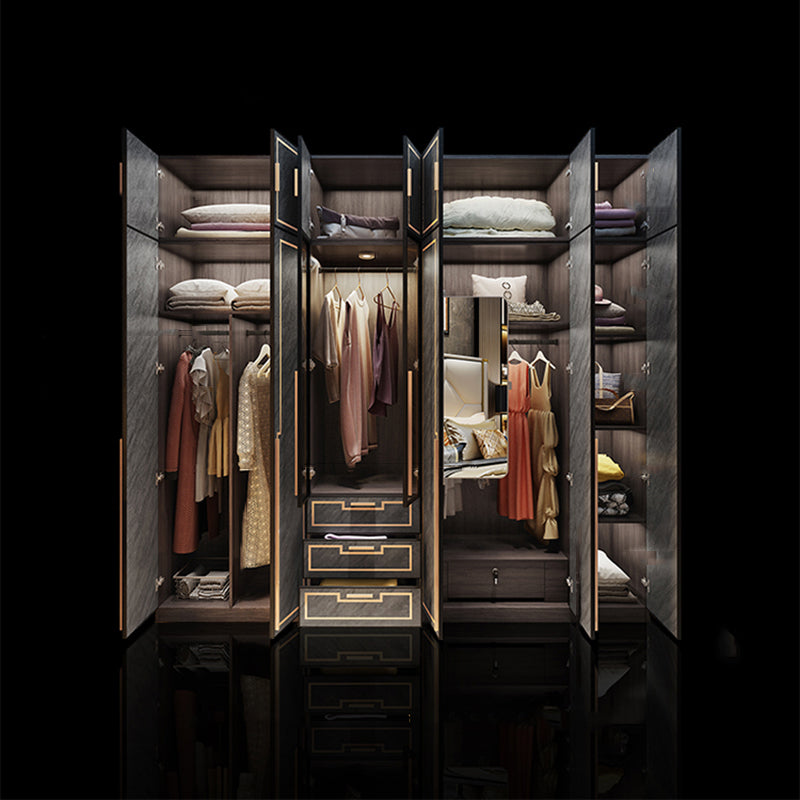 Grey Glass Door Armoire with Garment Rod Modern Storage Cabinet for Bedroom