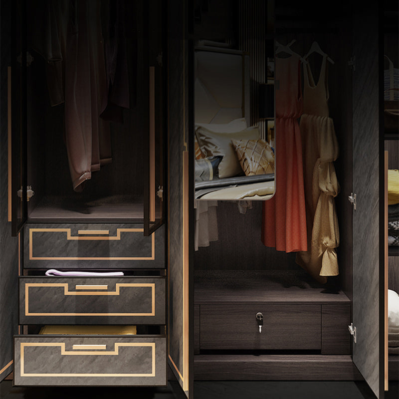 Grey Glass Door Armoire with Garment Rod Modern Storage Cabinet for Bedroom