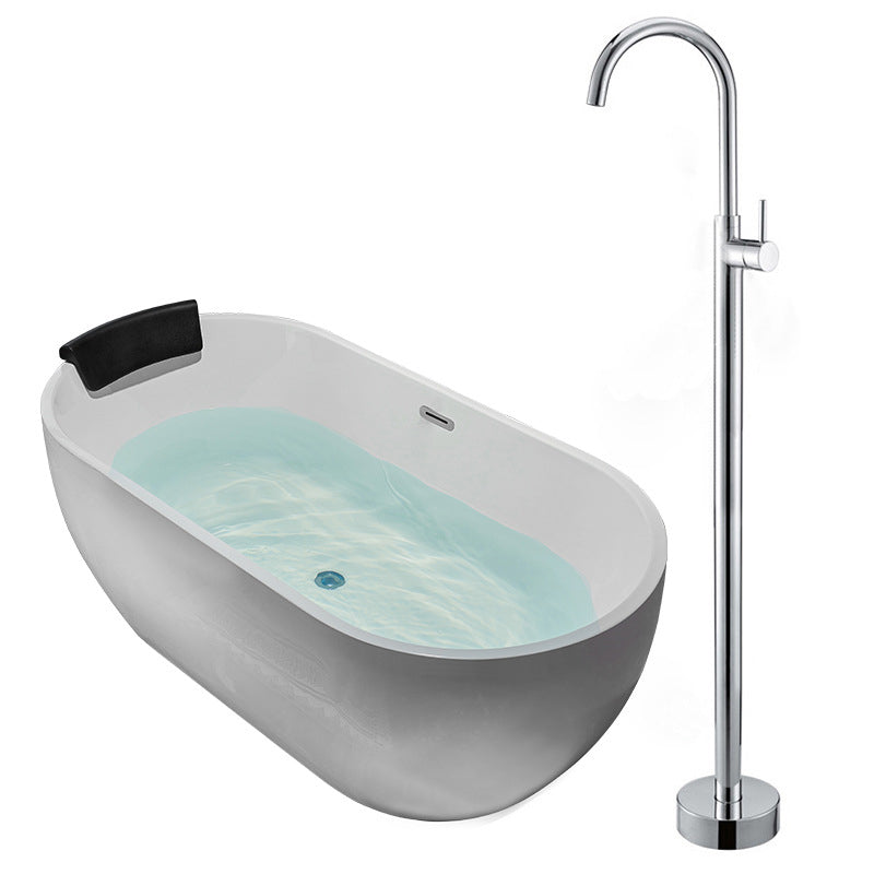 Modern Oval Bath Tub White Acrylic Bathtub with Faucet for Bathroom