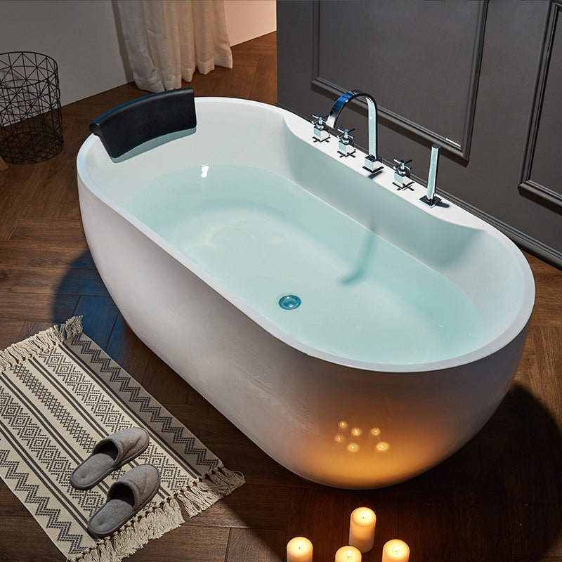 Modern Oval Bath Tub White Acrylic Bathtub with Faucet for Bathroom