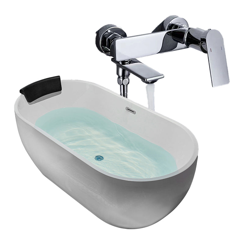 Modern Oval Bath Tub White Acrylic Bathtub with Faucet for Bathroom