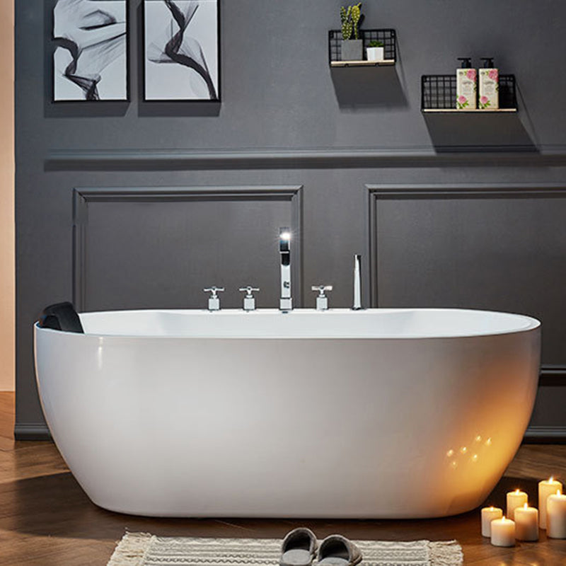 Modern Oval Bath Tub White Acrylic Bathtub with Faucet for Bathroom
