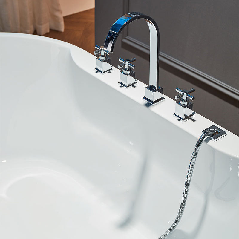Modern Oval Bath Tub White Acrylic Bathtub with Faucet for Bathroom