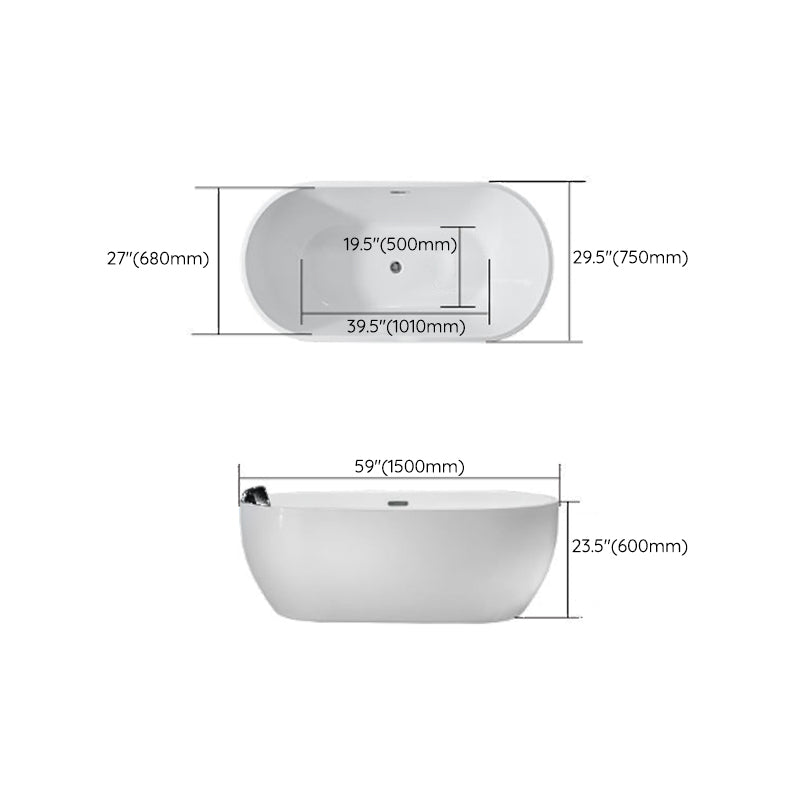 Modern Oval Bath Tub White Acrylic Bathtub with Faucet for Bathroom