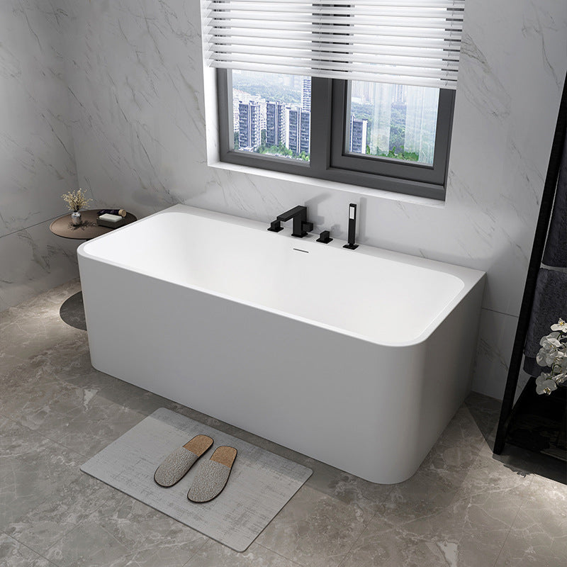 White Stone Rectangular Bath Tub Soaking Stand Alone Tub with Drain and Overflow Trim