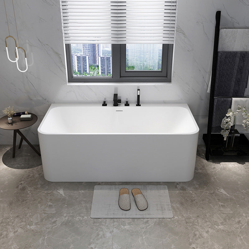 White Stone Rectangular Bath Tub Soaking Stand Alone Tub with Drain and Overflow Trim