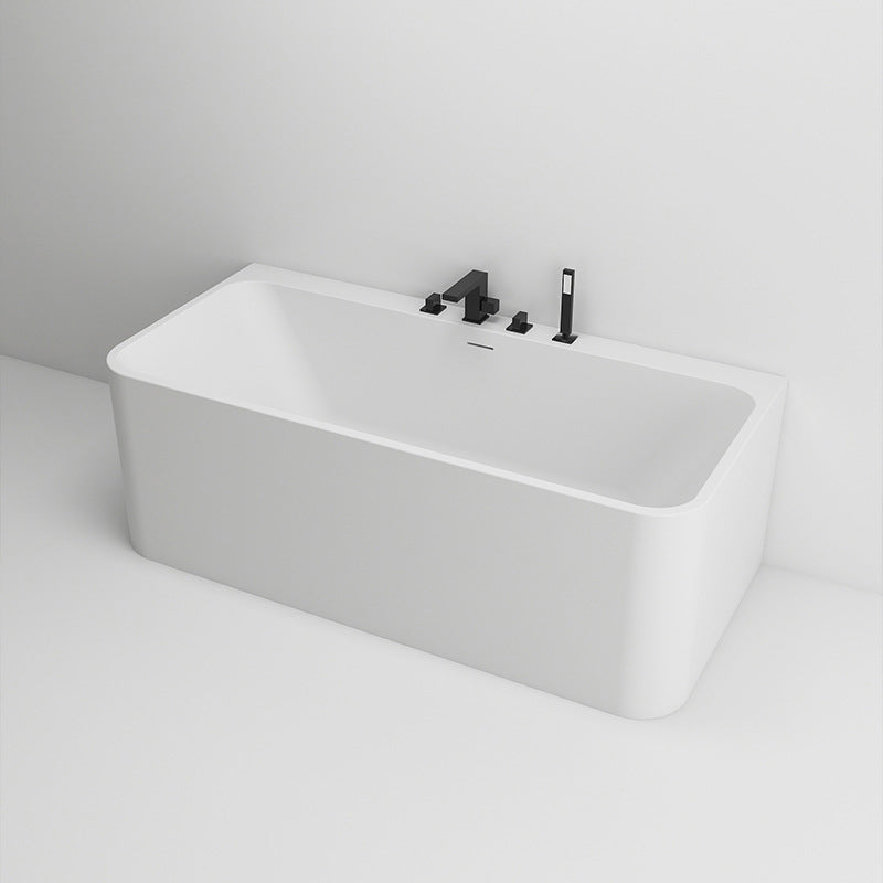 White Stone Rectangular Bath Tub Soaking Stand Alone Tub with Drain and Overflow Trim