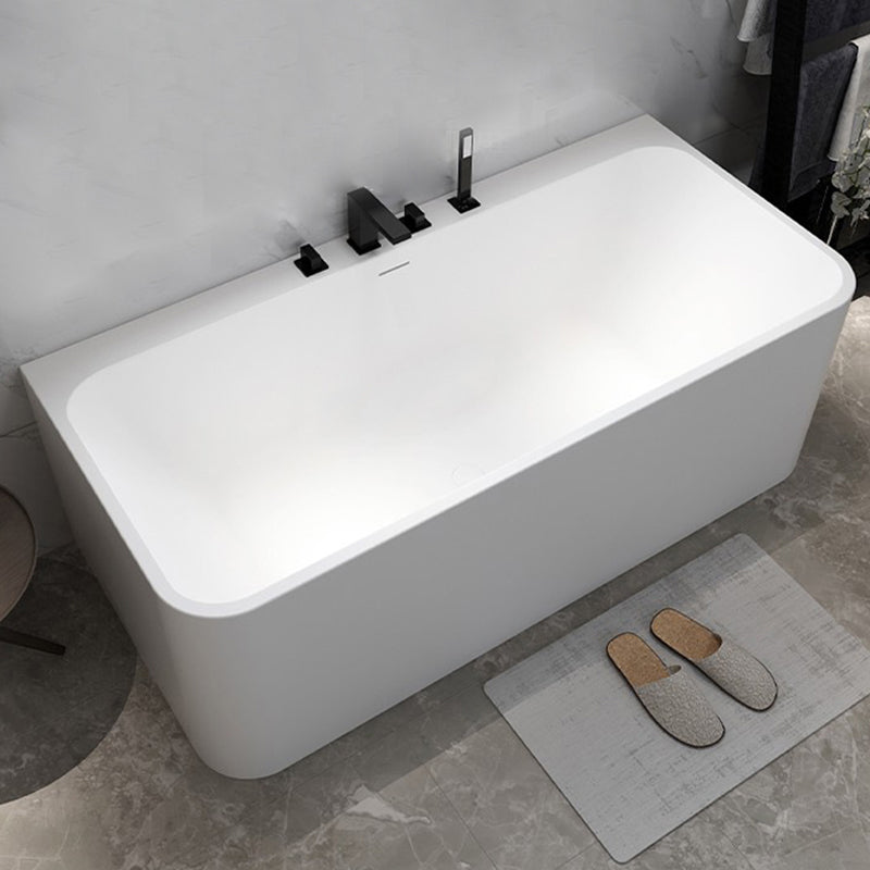 White Stone Rectangular Bath Tub Soaking Stand Alone Tub with Drain and Overflow Trim