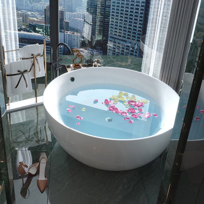 Bathroom Acrylic Round Bath Tub Soaking Stand Alone Tub with Drain