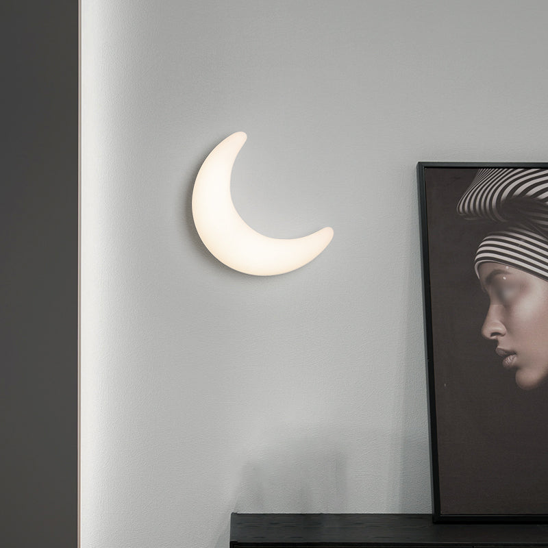 Moon Shape Wall Lamp 1-Light LED Wall Mount Lamp with Plastic Shade for Bedroom