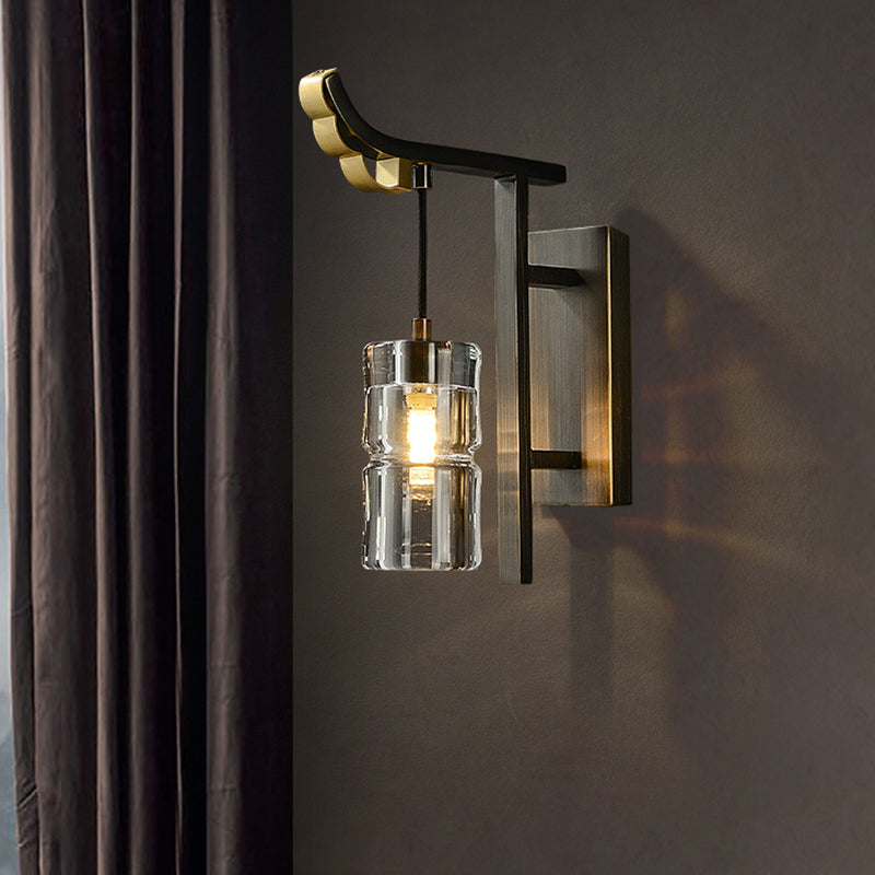 Modern Metal Wall Sconce Cylinder Shape Wall Light with Crystal Shade for Bedroom