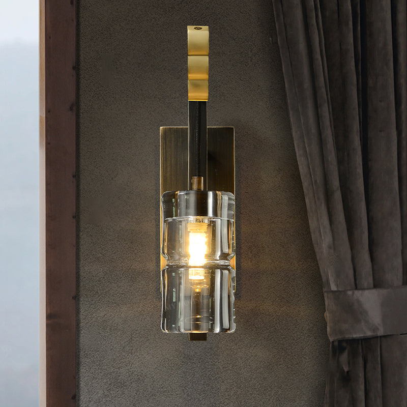 Modern Metal Wall Sconce Cylinder Shape Wall Light with Crystal Shade for Bedroom