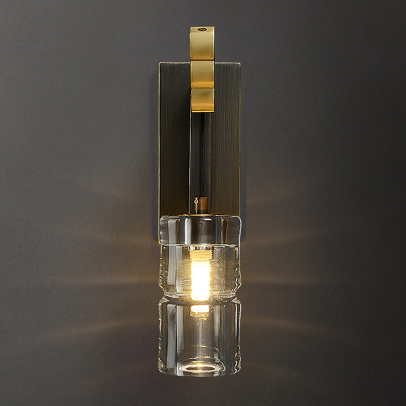 Modern Metal Wall Sconce Cylinder Shape Wall Light with Crystal Shade for Bedroom