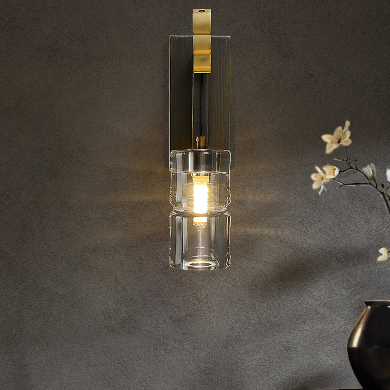 Modern Metal Wall Sconce Cylinder Shape Wall Light with Crystal Shade for Bedroom