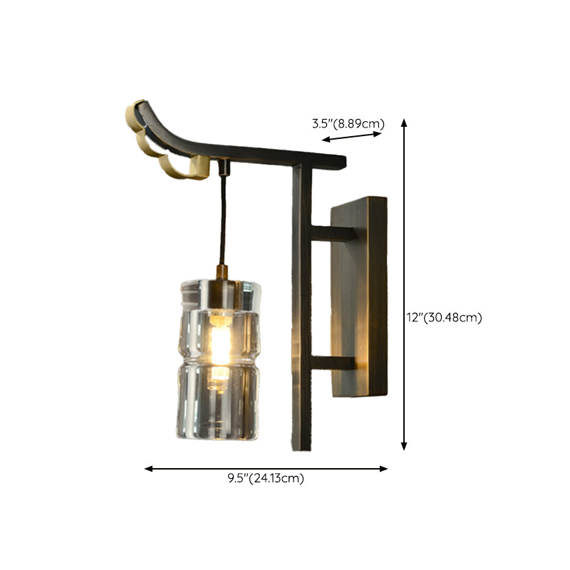 Modern Metal Wall Sconce Cylinder Shape Wall Light with Crystal Shade for Bedroom
