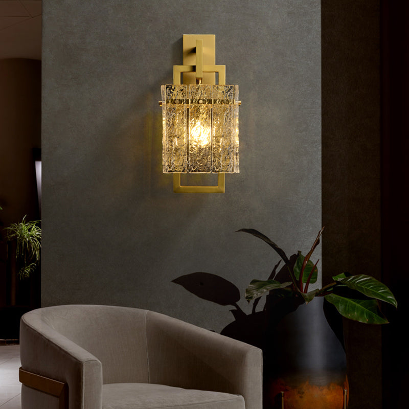 Modern Metal Wall Sconce Rectangle Shape Wall Light with Glass Shade for Bedroom