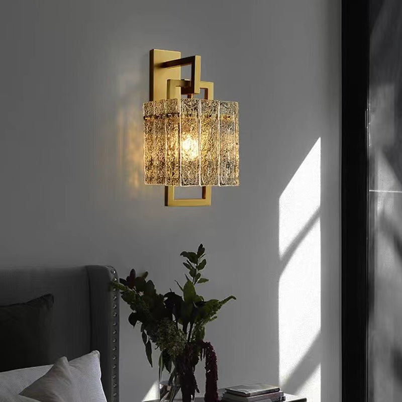 Modern Metal Wall Sconce Rectangle Shape Wall Light with Glass Shade for Bedroom