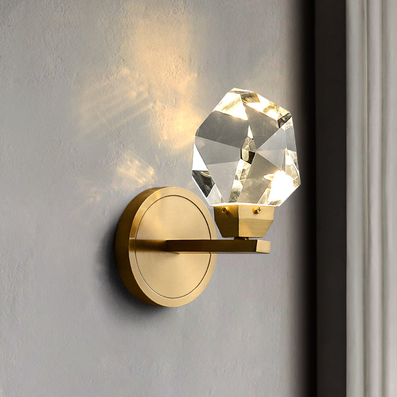 Modern Metal Wall Sconce Geometric Shape Wall Light with Crystal Shade for Bedroom