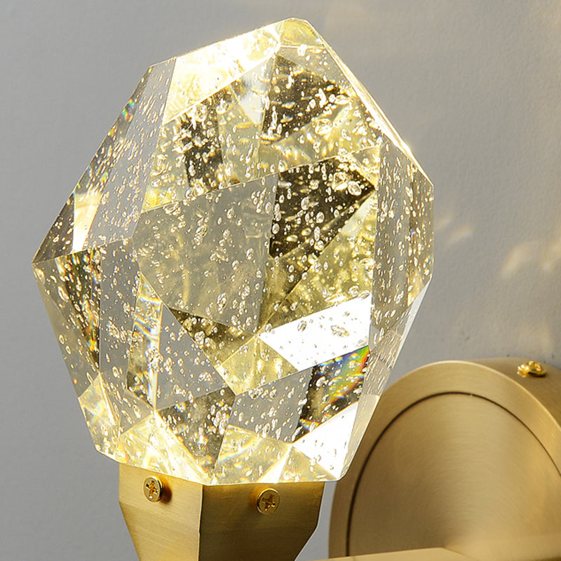 Modern Metal Wall Sconce Geometric Shape Wall Light with Crystal Shade for Bedroom